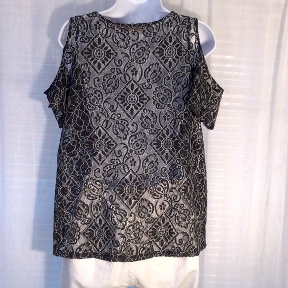 LOFT Lace Cold Shoulder Shear Blouse Sz M - Picture 5 of 11